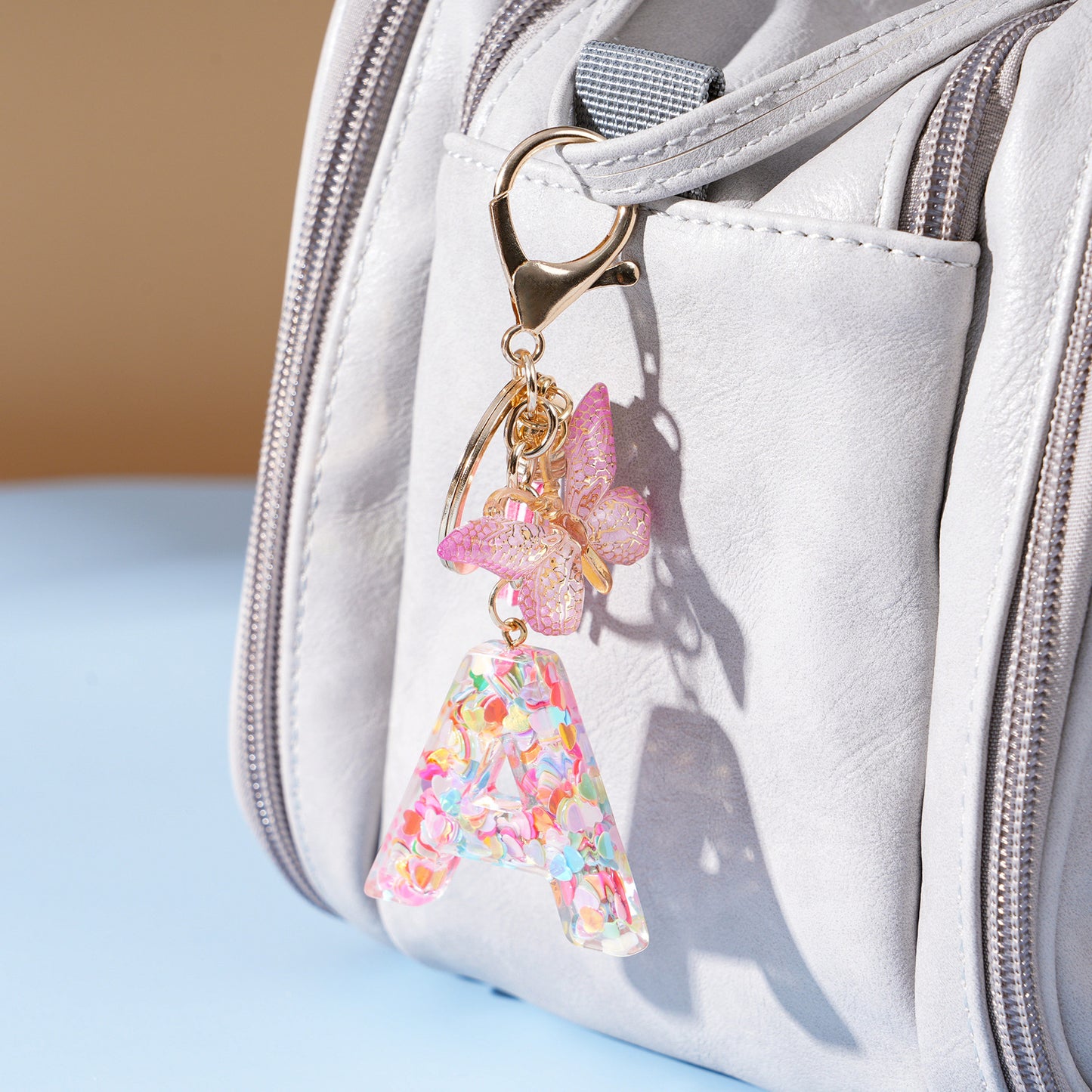 Pink Butterfly Letter Keychain