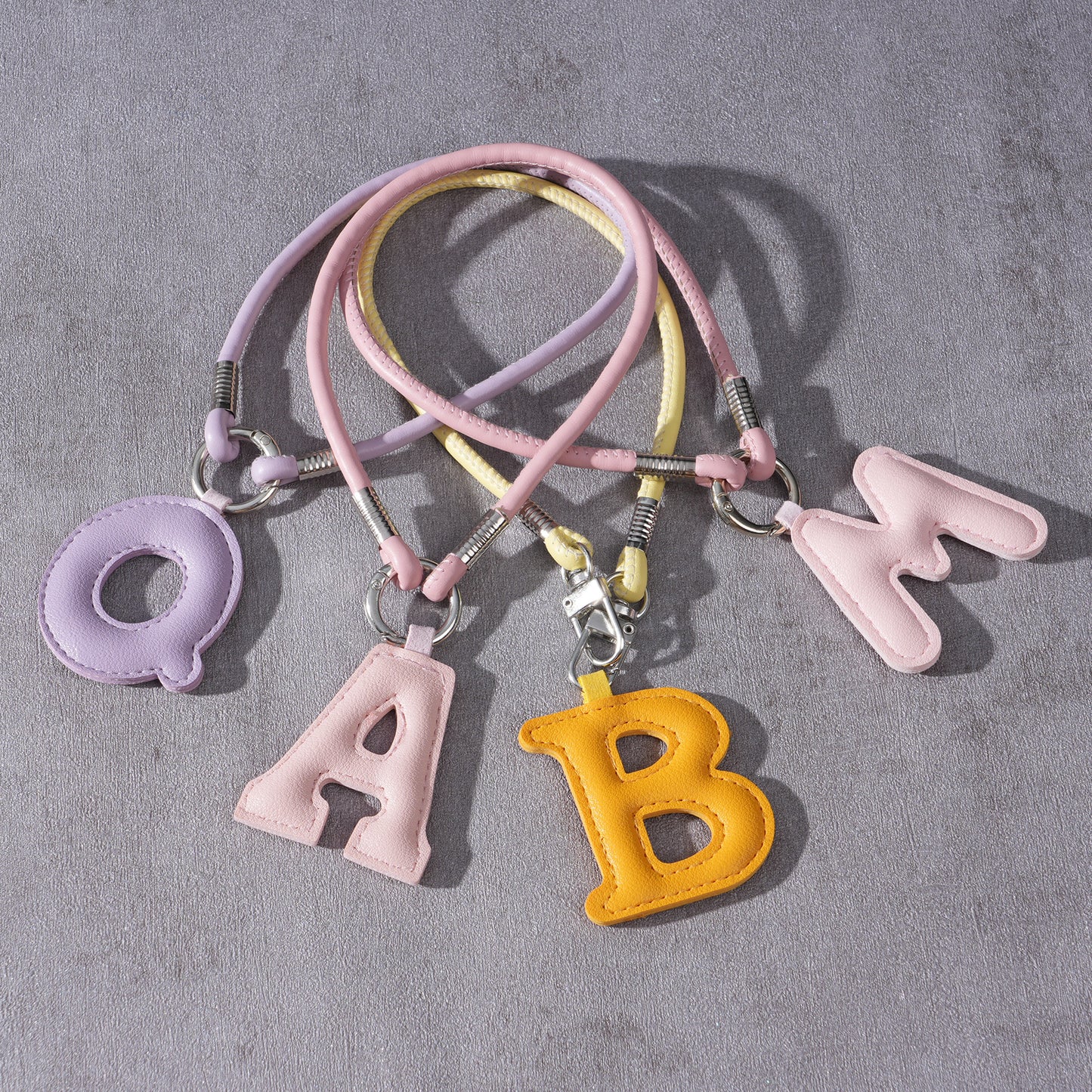 Pastel PU Leather Letter Lanyard Keychain
