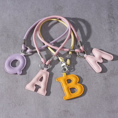 Pastel PU Leather Letter Lanyard Keychain