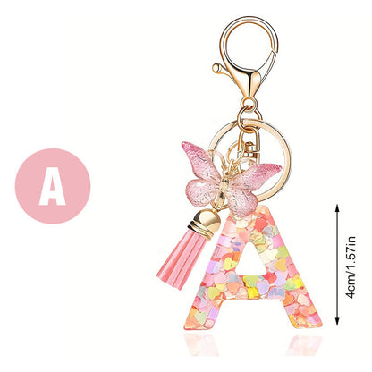 Pink Butterfly Letter Keychain