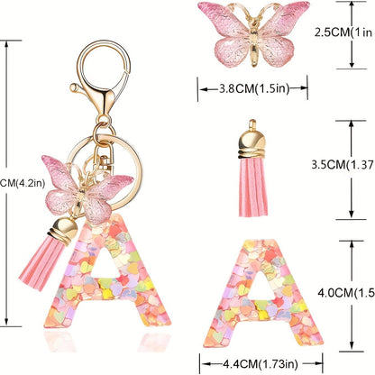 Pink Butterfly Letter Keychain