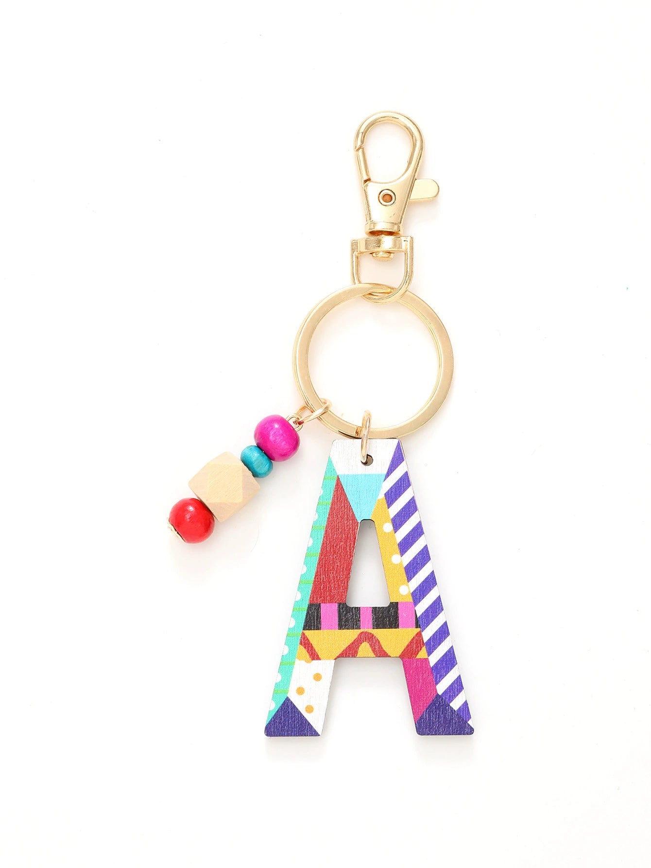 Colorful Wooden Letter Keychain with Beads