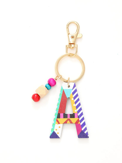 Colorful Wooden Letter Keychain with Beads