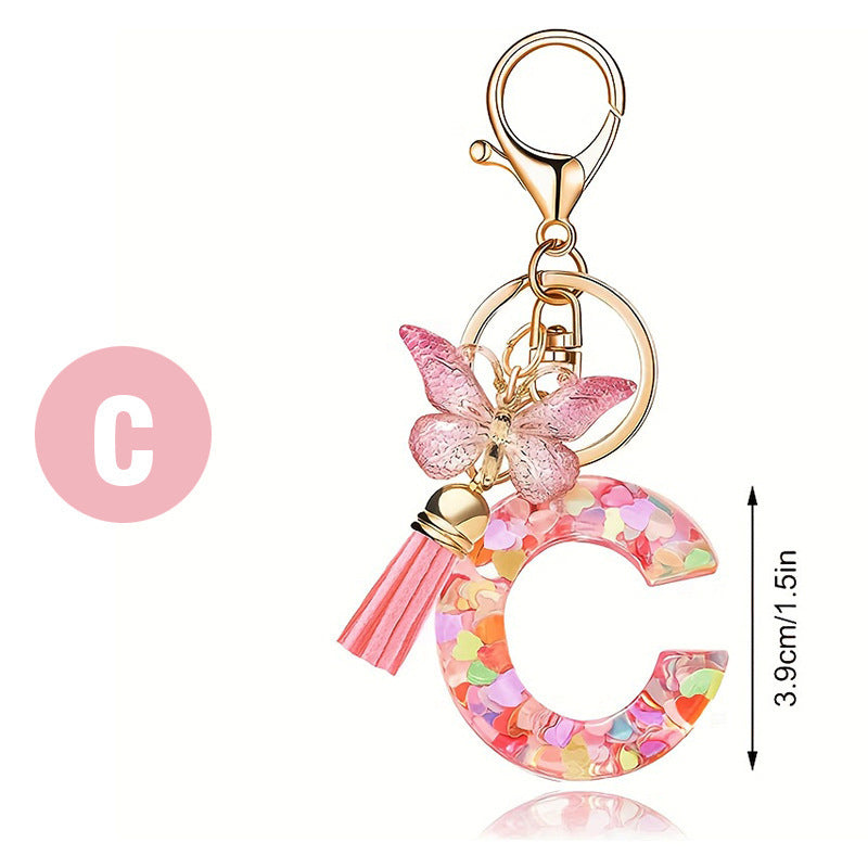 Pink Butterfly Letter Keychain