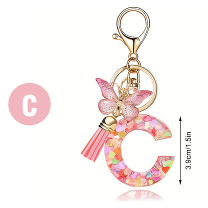 Pink Butterfly Letter Keychain