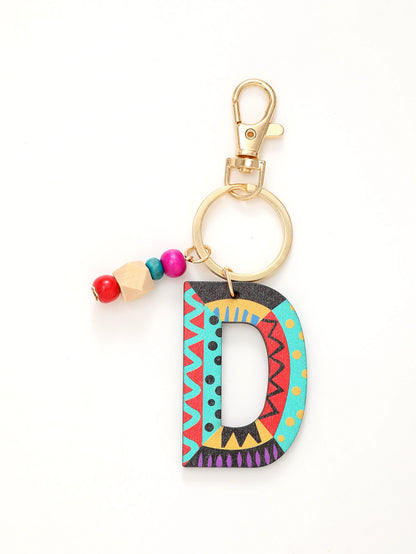 Colorful Wooden Letter Keychain with Beads