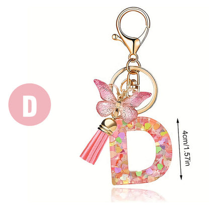 Pink Butterfly Letter Keychain