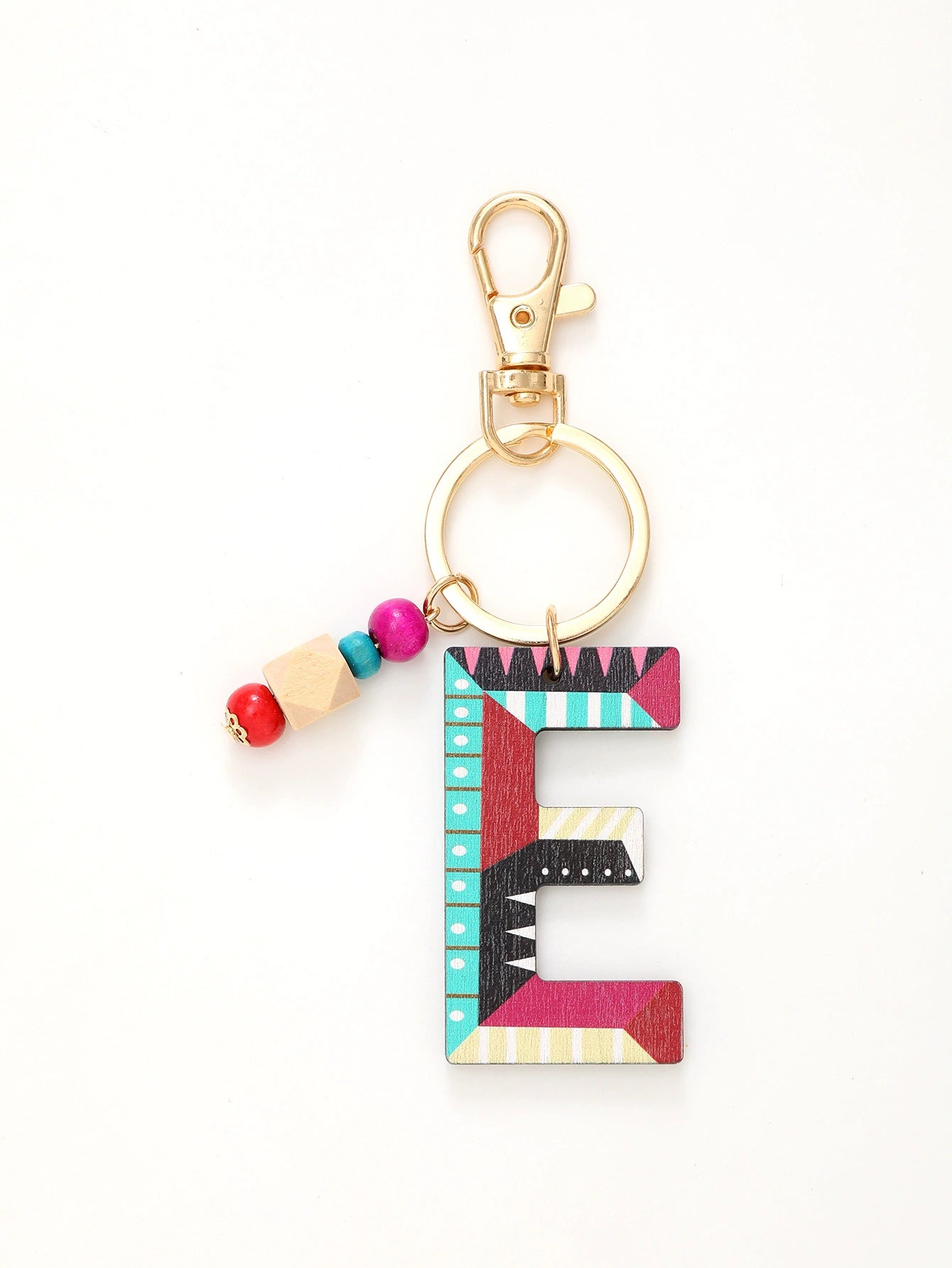 Colorful Wooden Letter Keychain with Beads