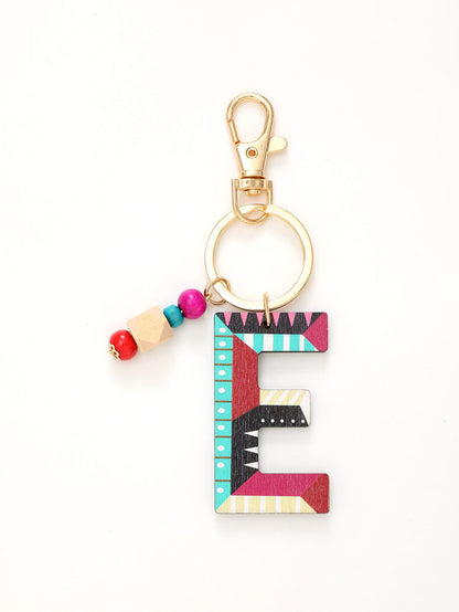 Colorful Wooden Letter Keychain with Beads
