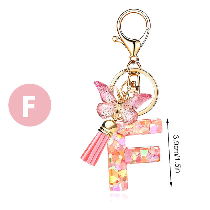 Pink Butterfly Letter Keychain