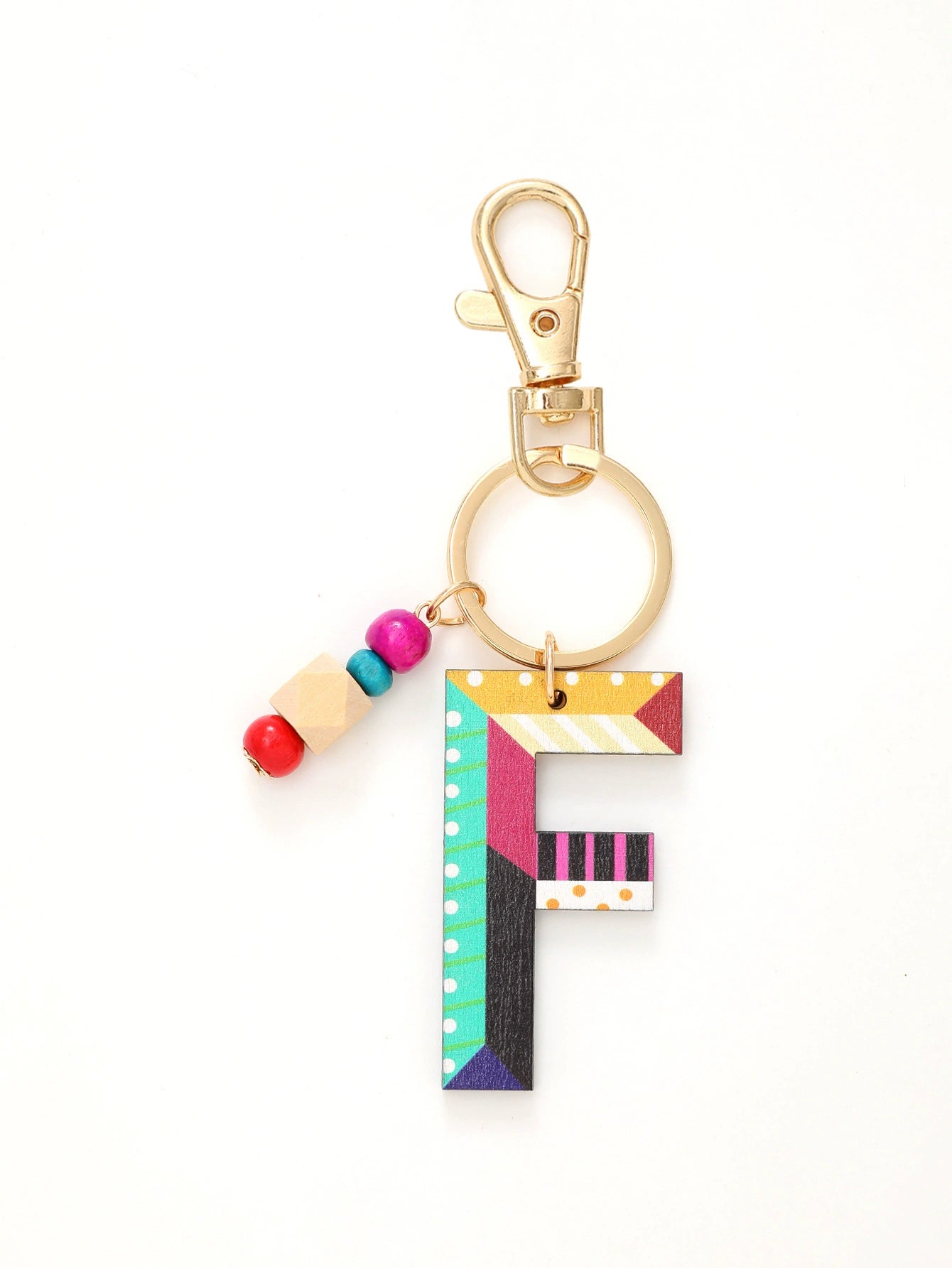 Colorful Wooden Letter Keychain with Beads
