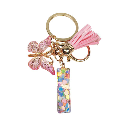Pink Butterfly Letter Keychain
