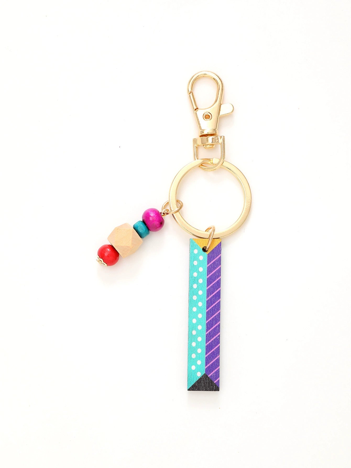 Colorful Wooden Letter Keychain with Beads