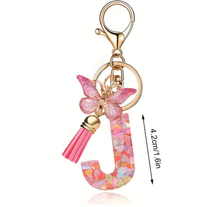 Pink Butterfly Letter Keychain