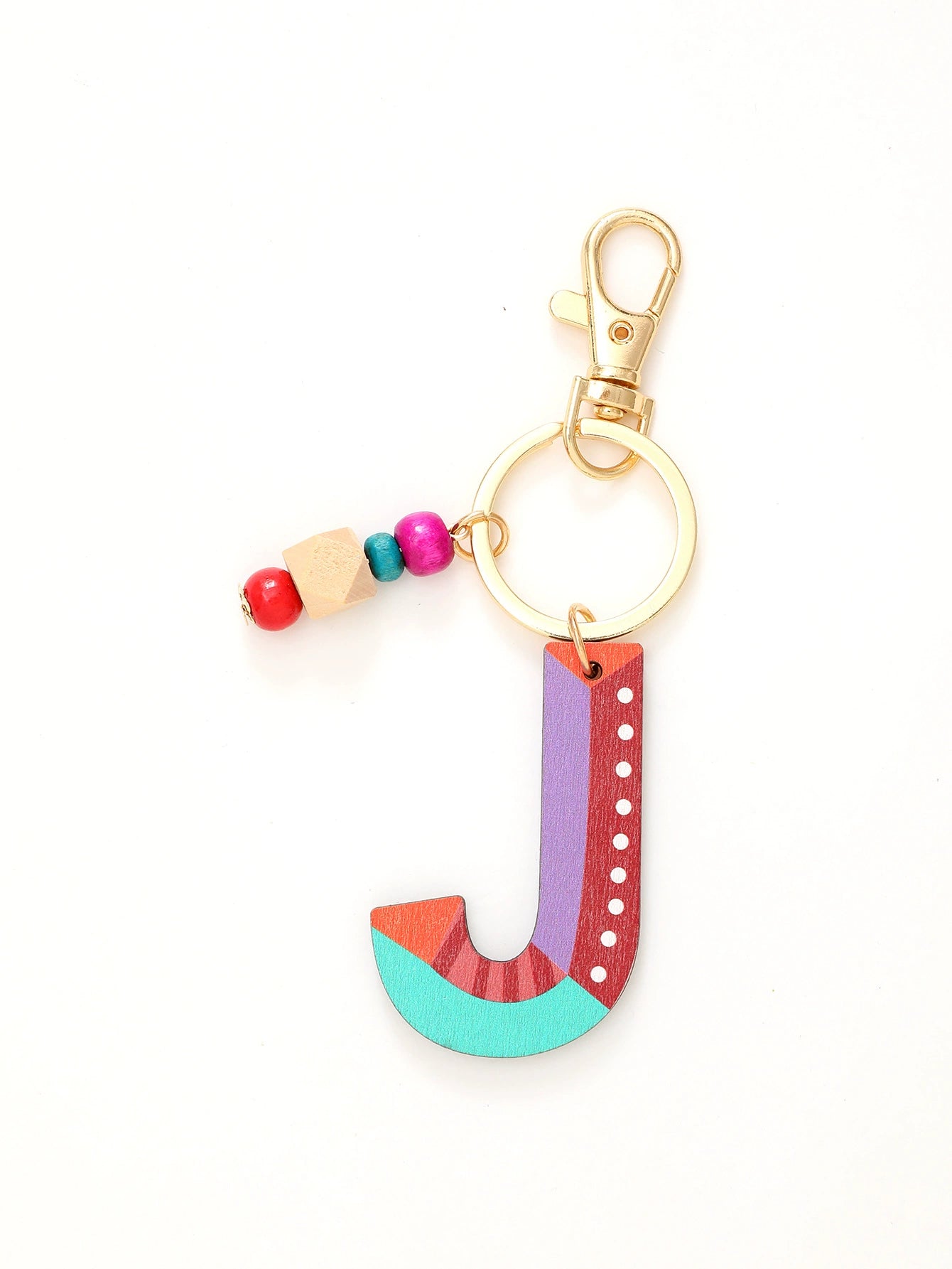 Colorful Wooden Letter Keychain with Beads