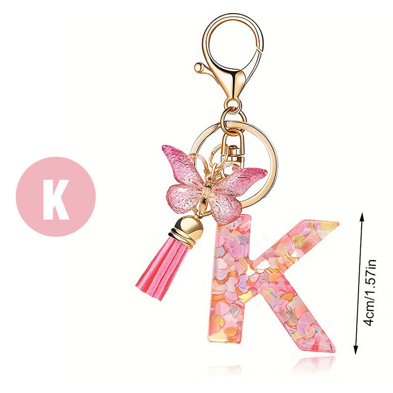 Pink Butterfly Letter Keychain