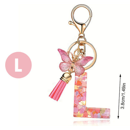 Pink Butterfly Letter Keychain