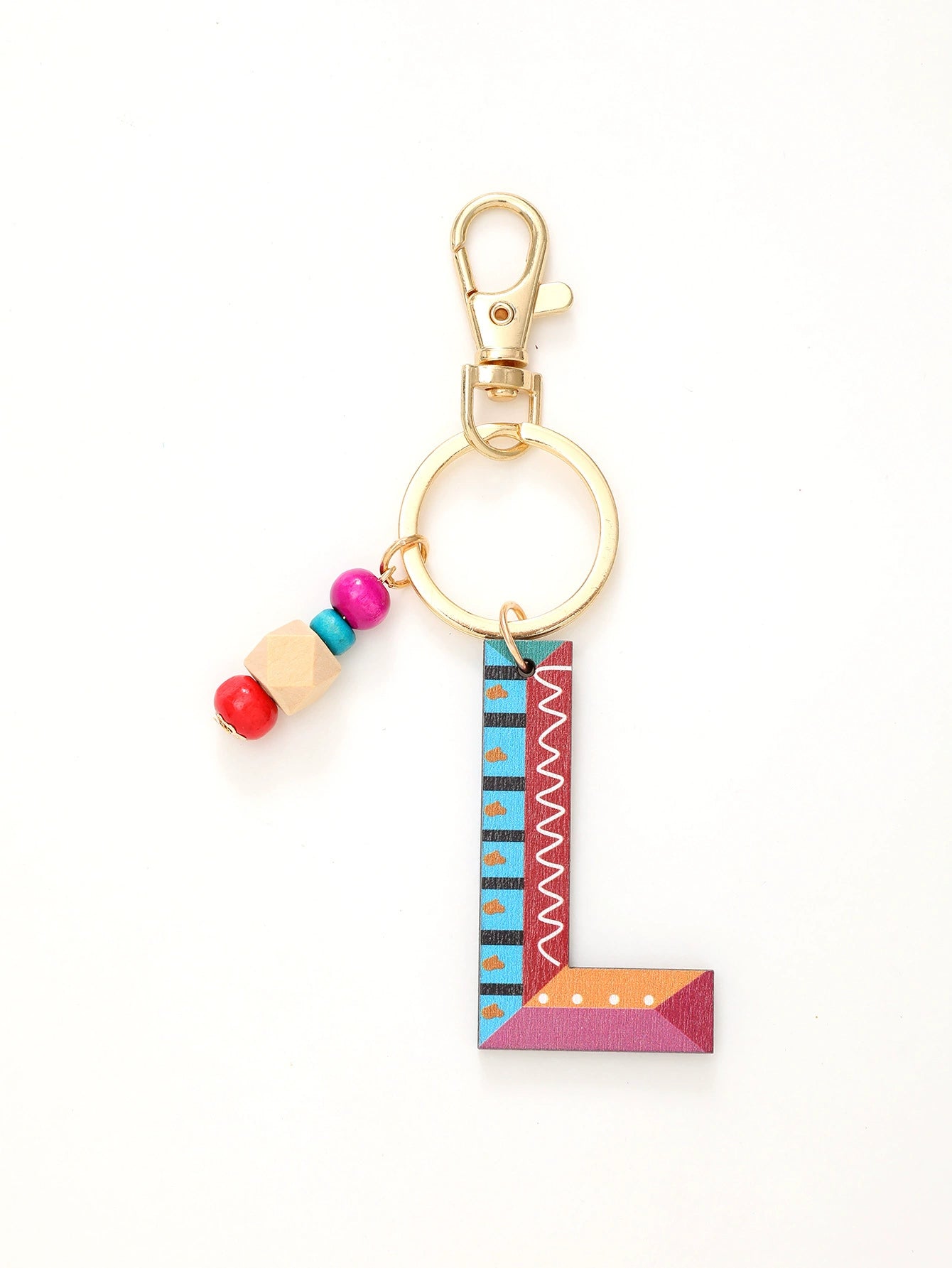 Colorful Wooden Letter Keychain with Beads