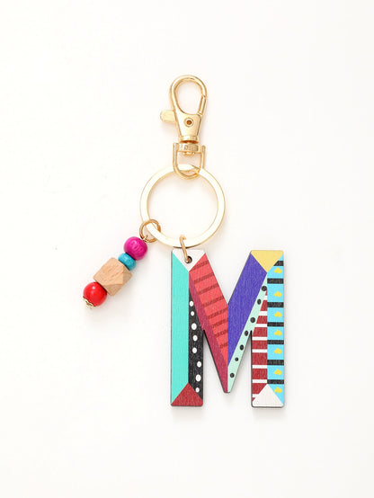 Colorful Wooden Letter Keychain with Beads