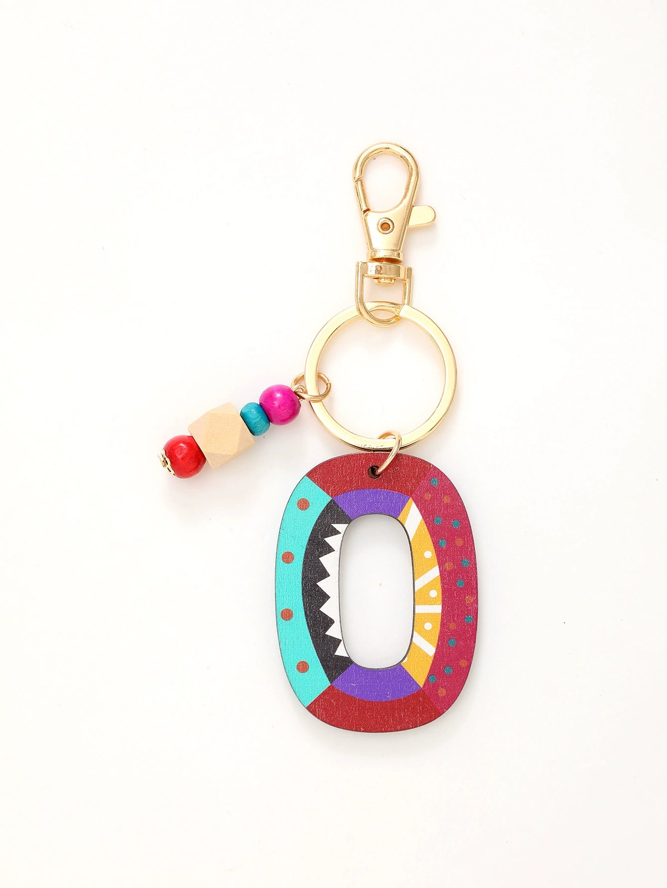 Colorful Wooden Letter Keychain with Beads