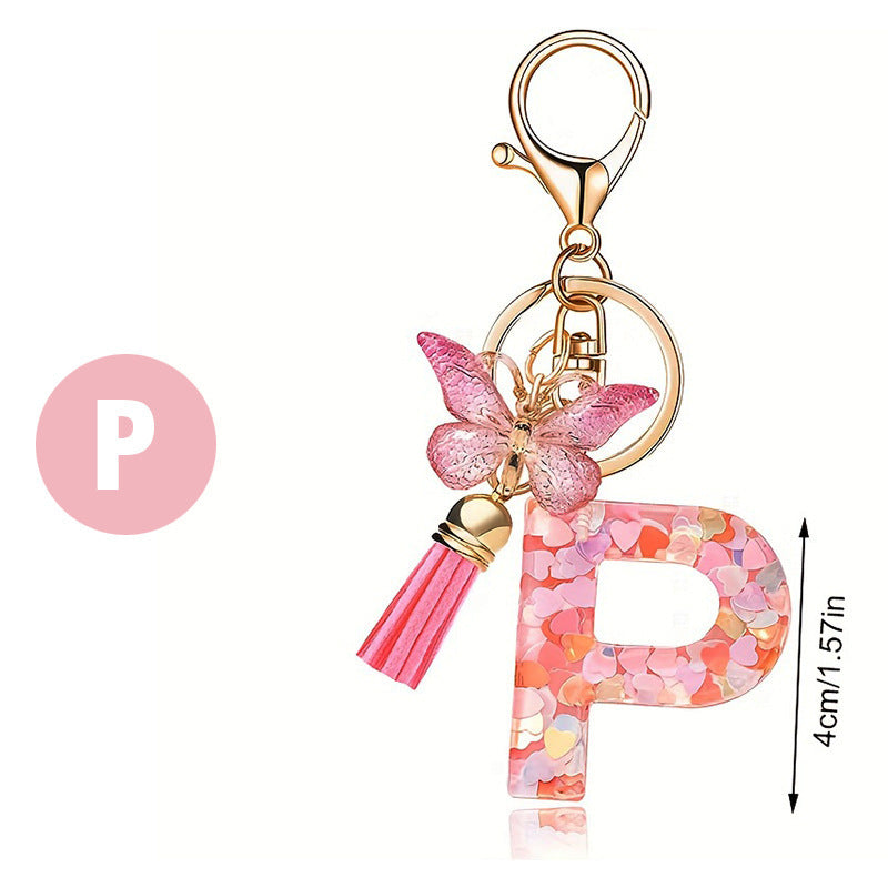 Pink Butterfly Letter Keychain