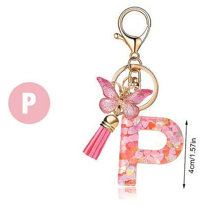 Pink Butterfly Letter Keychain