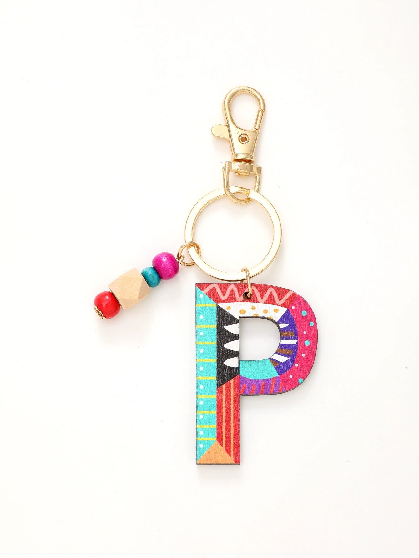 Colorful Wooden Letter Keychain with Beads