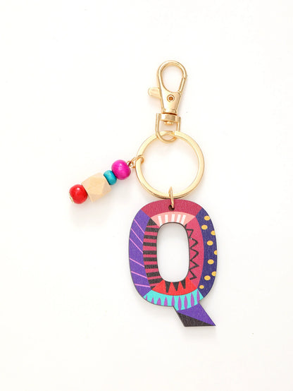 Colorful Wooden Letter Keychain with Beads
