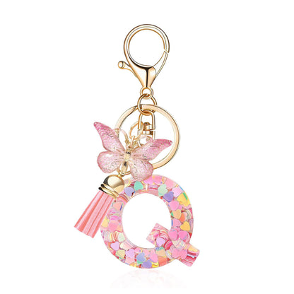 Pink Butterfly Letter Keychain
