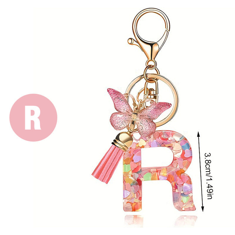 Pink Butterfly Letter Keychain