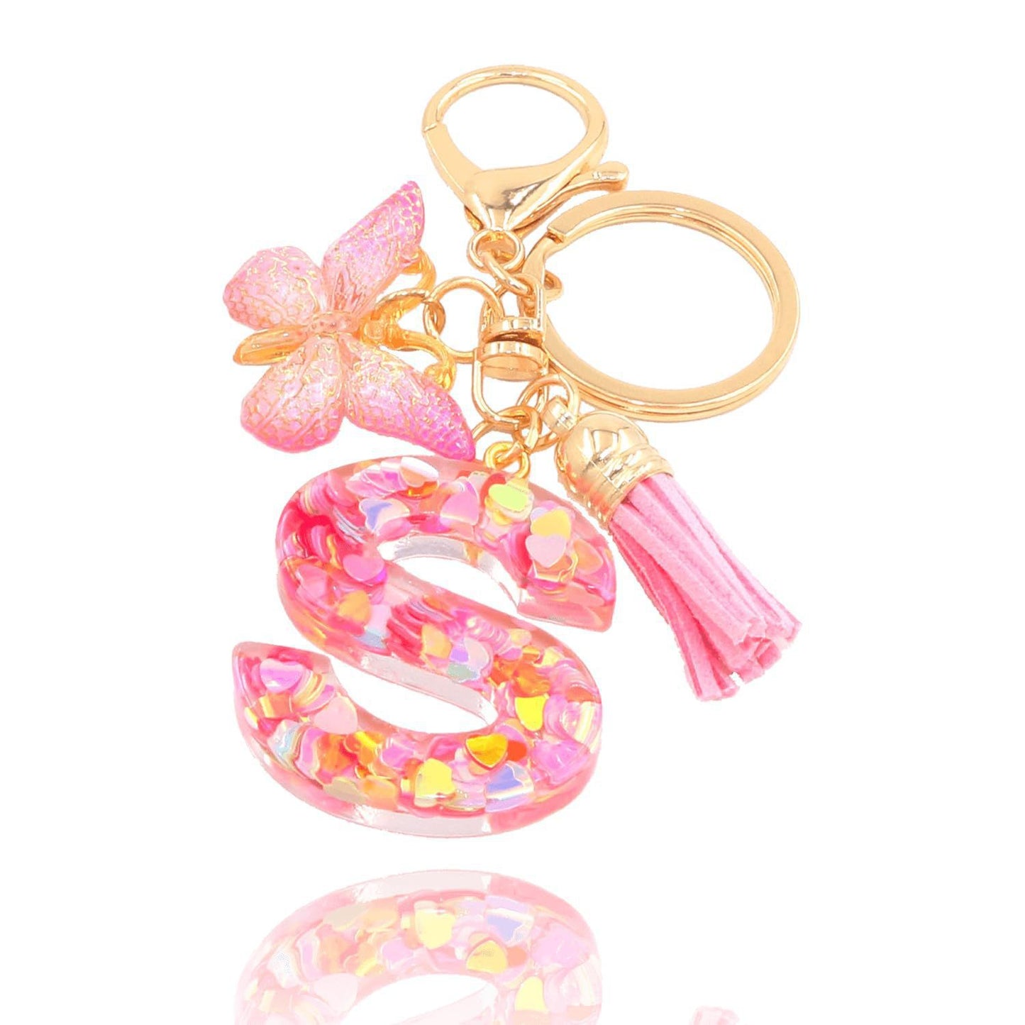 Pink Butterfly Letter Keychain
