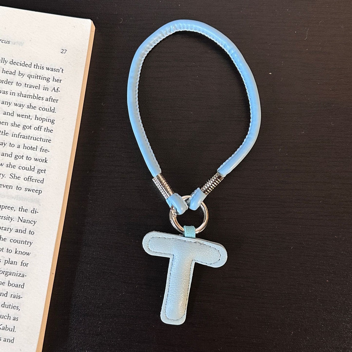 Pastel PU Leather Letter Lanyard Keychain