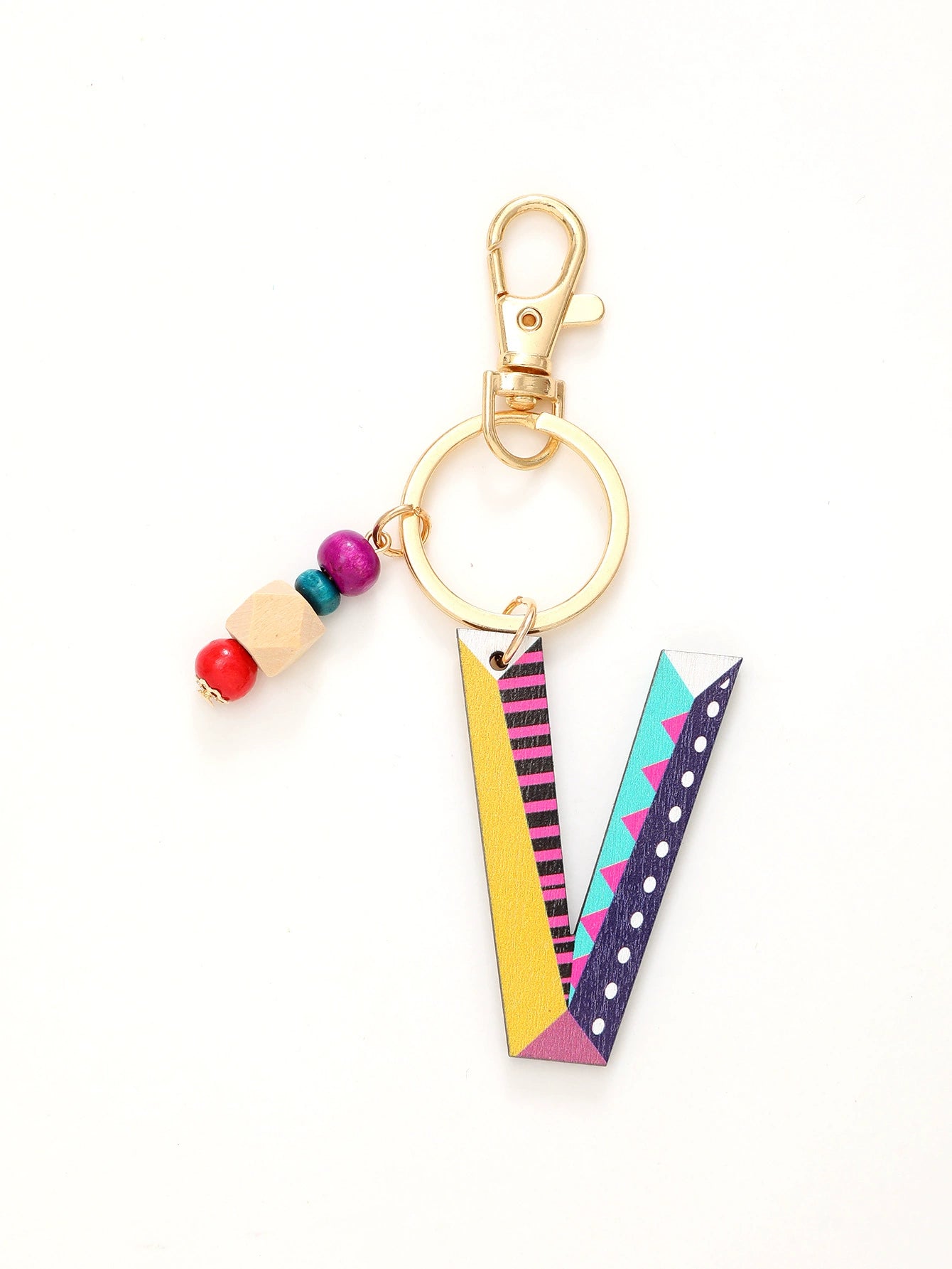 Colorful Wooden Letter Keychain with Beads