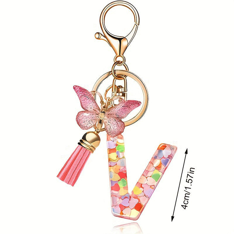 Pink Butterfly Letter Keychain