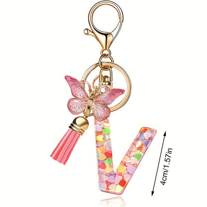 Pink Butterfly Letter Keychain