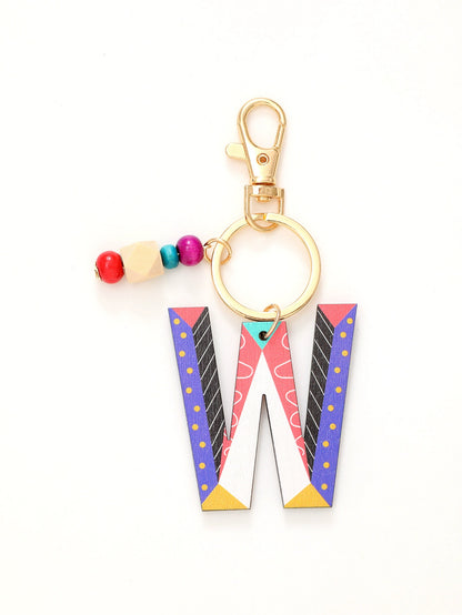 Colorful Wooden Letter Keychain with Beads