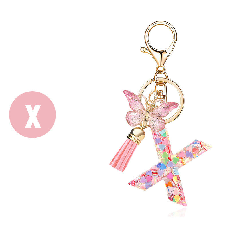 Pink Butterfly Letter Keychain
