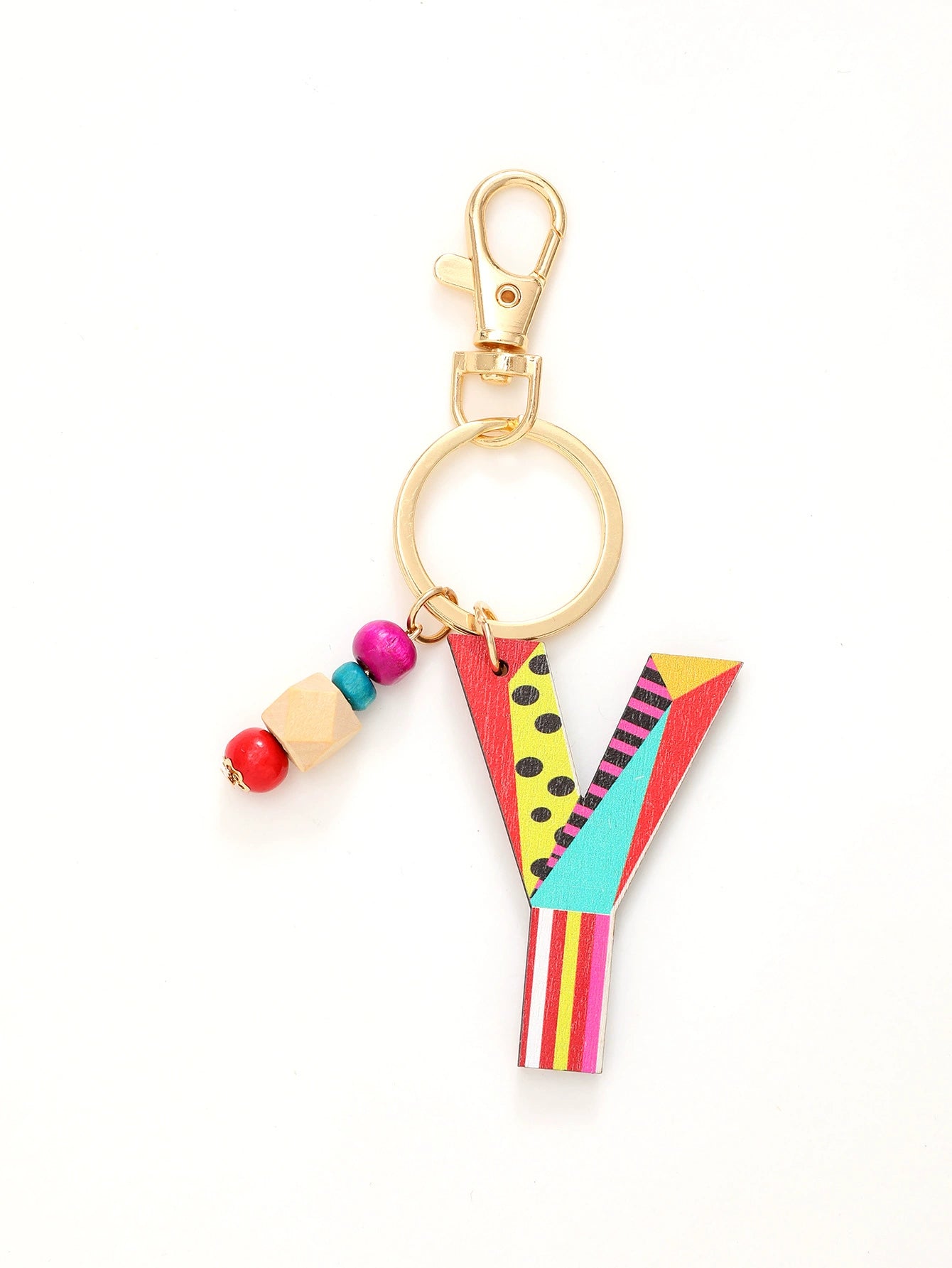 Colorful Wooden Letter Keychain with Beads