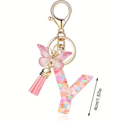 Pink Butterfly Letter Keychain
