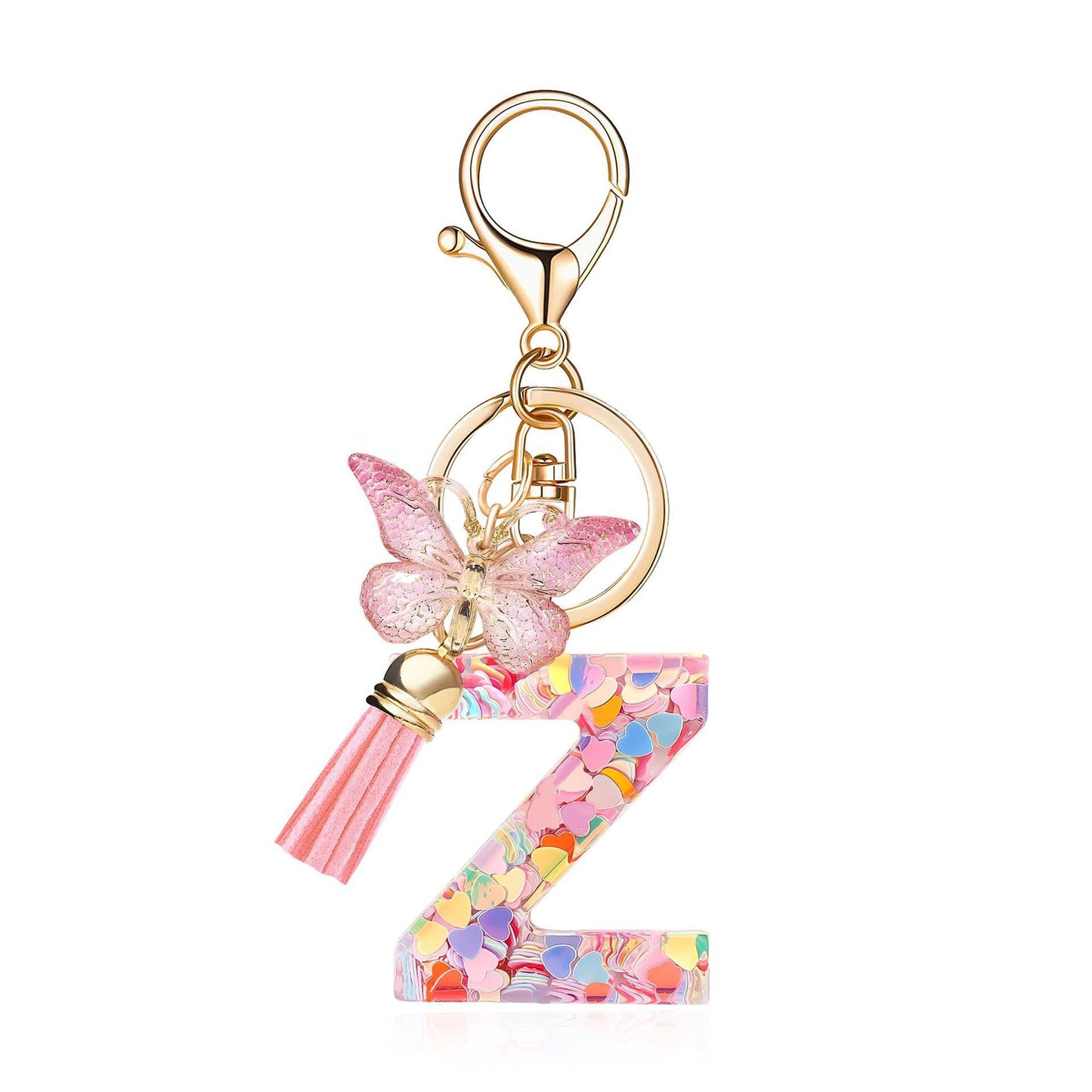 Pink Butterfly Letter Keychain
